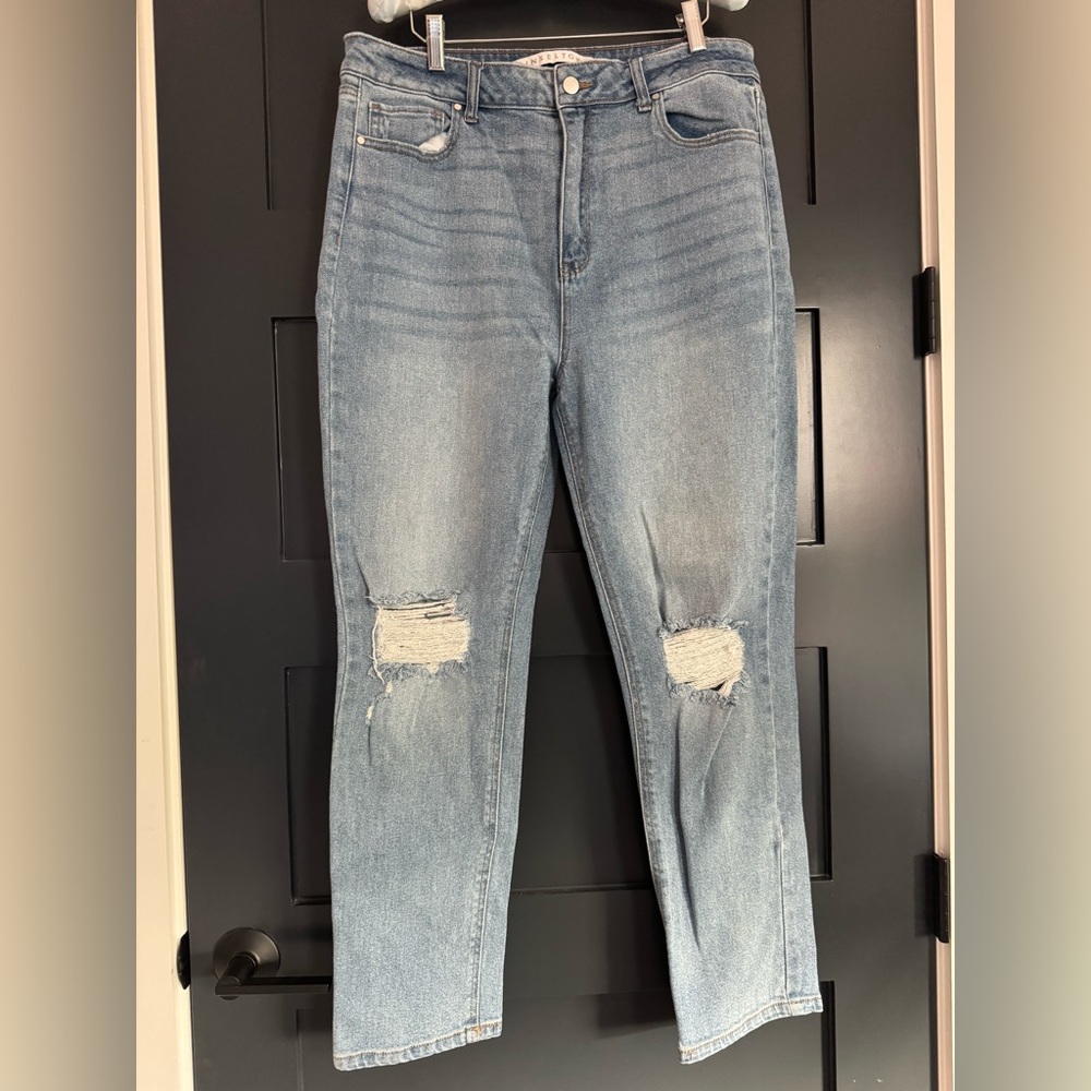 Tinseltown High Rise Blue Jeans Distressed Slim Fit